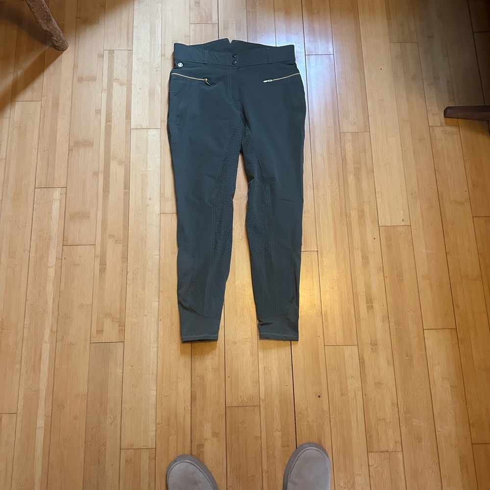 QHP Stylish Olive Green Pants with Gold Zipper